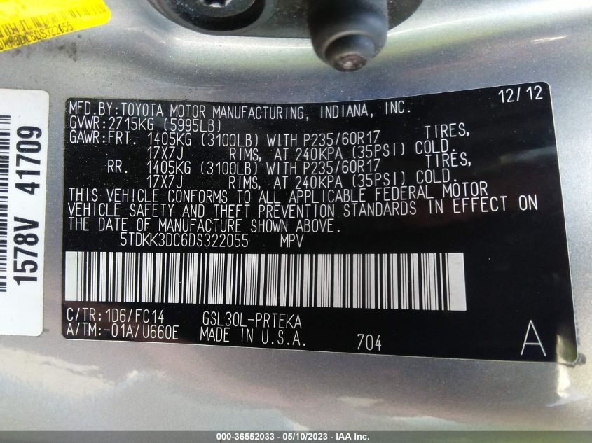 2013 TOYOTA SIENNA LE - 5TDKK3DC6DS322055