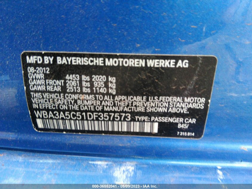 2013 BMW 3 SERIES 328I - WBA3A5C51DF357573