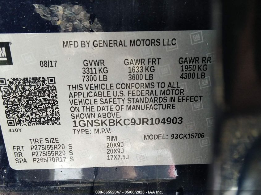 2018 CHEVROLET TAHOE LT - 1GNSKBKC9JR104903