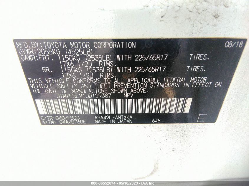 2018 TOYOTA RAV4 LE - JTMZFREV1JD129387