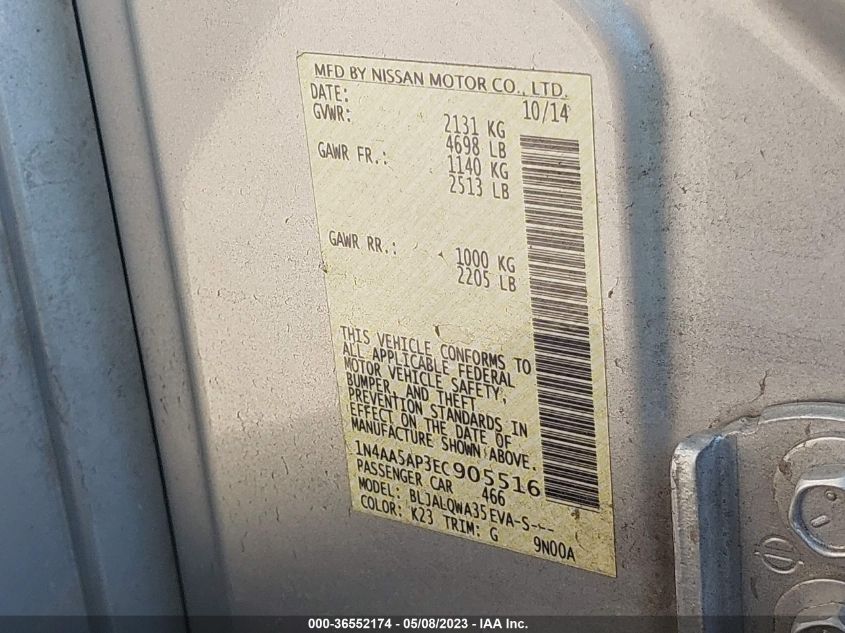 2014 NISSAN MAXIMA 3.5 S - 1N4AA5AP3EC905516