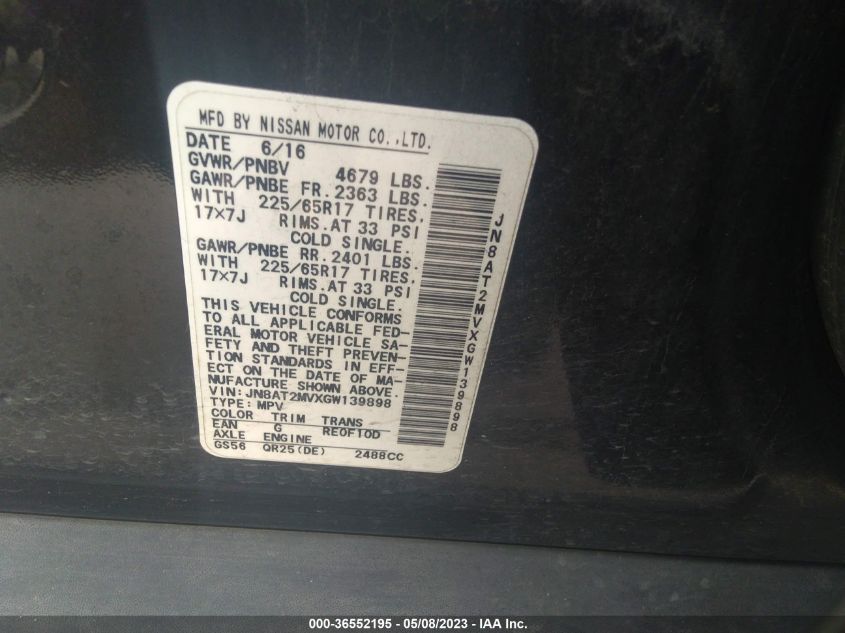 2016 NISSAN ROGUE S - JN8AT2MVXGW139898