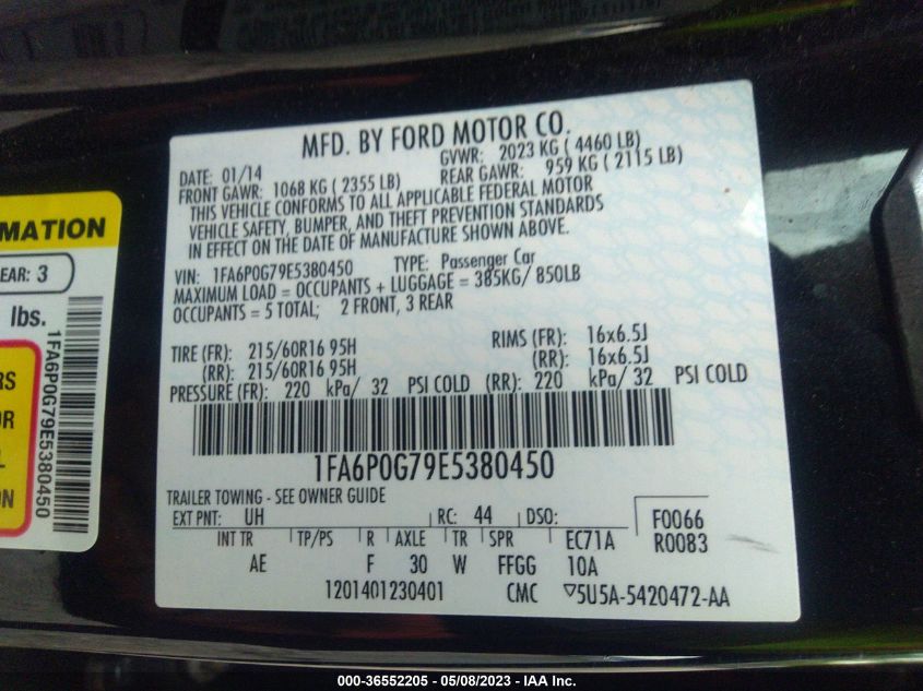 2014 FORD FUSION S - 1FA6P0G79E5380450