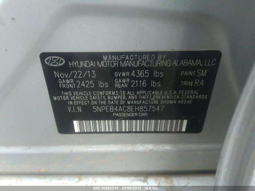 2014 HYUNDAI SONATA GLS - 5NPEB4AC8EH857547