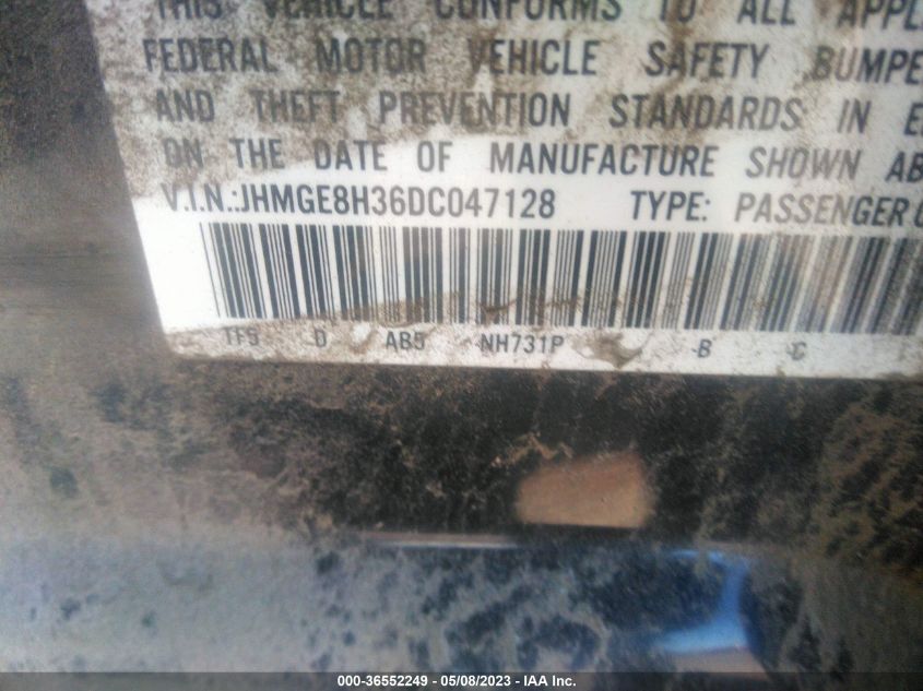 2013 HONDA FIT - JHMGE8H36DC047128
