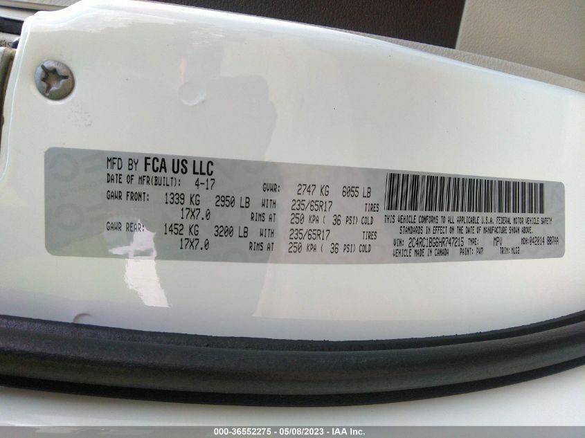 2017 CHRYSLER PACIFICA TOURING-L - 2C4RC1BG6HR747215