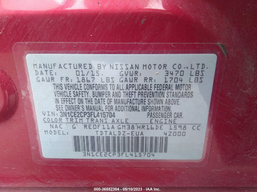 2015 NISSAN VERSA NOTE SV - 3N1CE2CP3FL415704