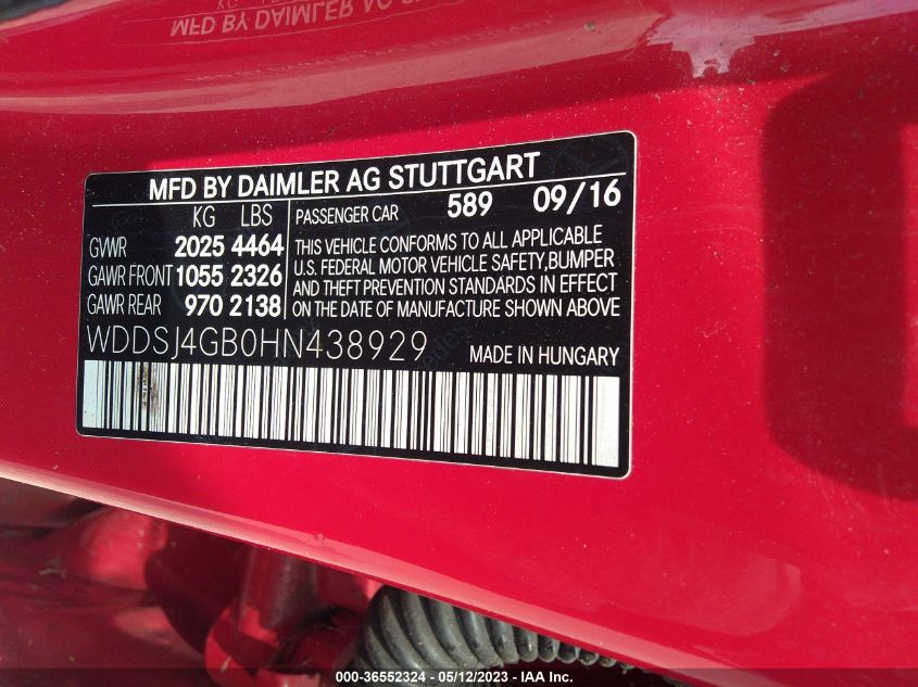2017 MERCEDES-BENZ CLA CLA 250 - WDDSJ4GB0HN438929