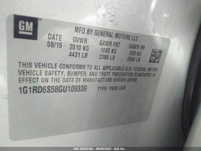 2016 CHEVROLET VOLT PREMIER - 1G1RD6S58GU109339