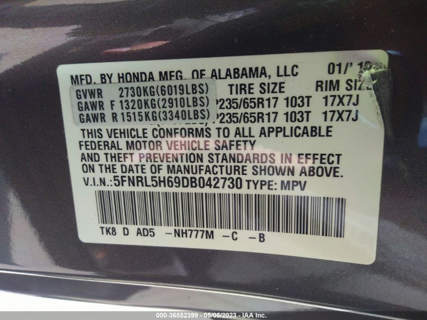 VIN 5FNRL5H69DB042730 2013 HONDA ODYSSEY no.9