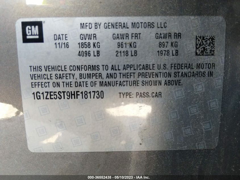 2017 CHEVROLET MALIBU LT - 1G1ZE5ST9HF181730