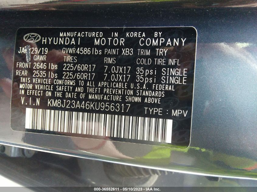 2019 HYUNDAI TUCSON SE - KM8J23A46KU956317