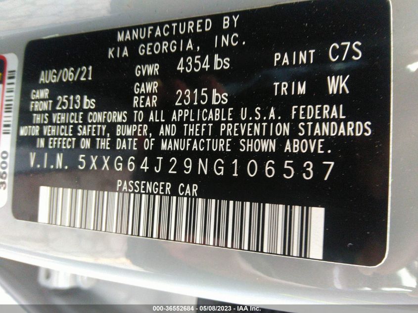 2022 KIA K5 GT-LINE - 5XXG64J29NG106537