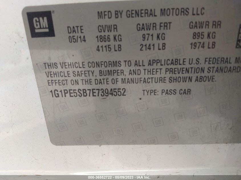 2014 CHEVROLET CRUZE 2LT - 1G1PE5SB7E7394552