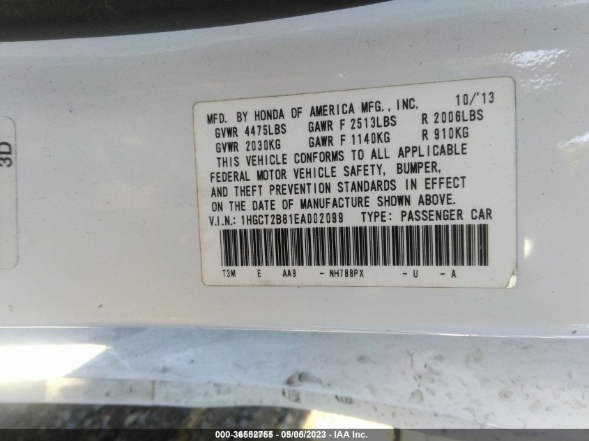 2014 HONDA ACCORD COUPE EX-L - 1HGCT2B81EA002099