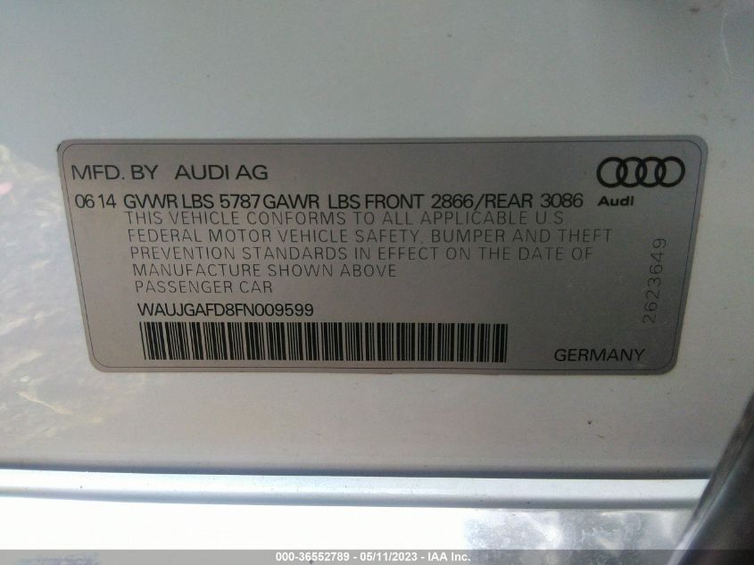 2015 AUDI A8 3.0T WAUJGAFD8FN009599