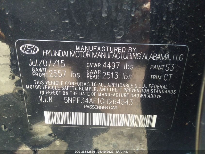 2016 HYUNDAI SONATA 2.4L SPORT - 5NPE34AF1GH264543