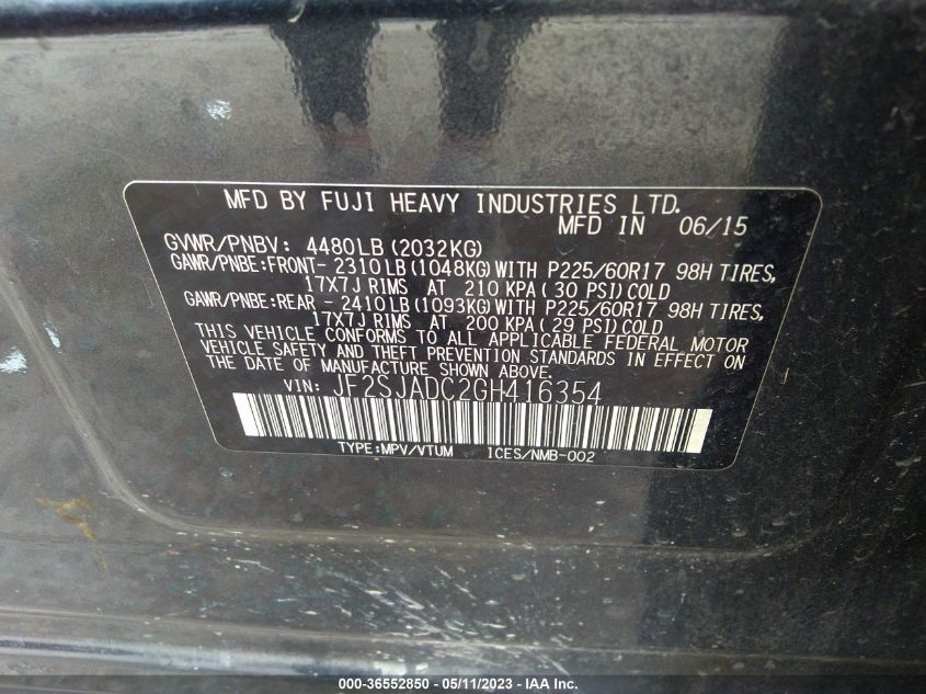 2016 SUBARU FORESTER 2.5I PREMIUM - JF2SJADC2GH416354
