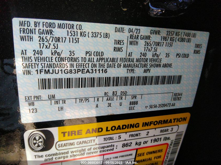 2023 FORD EXPEDITION XL - 1FMJU1G83PEA31116