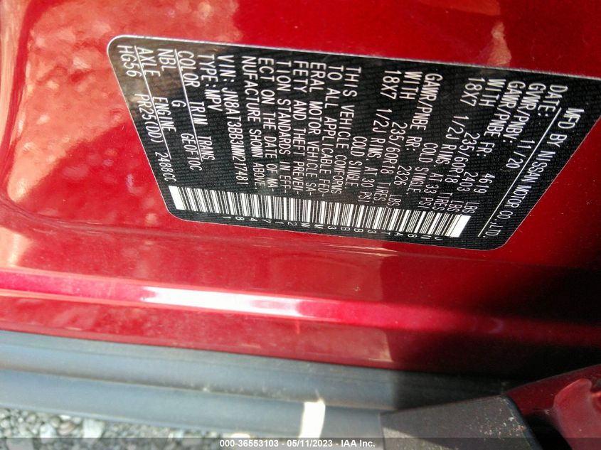 2021 NISSAN ROGUE SV - JN8AT3BB3MW217481
