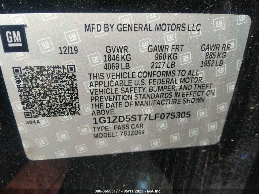 2020 CHEVROLET MALIBU LT - 1G1ZD5ST6LF088594