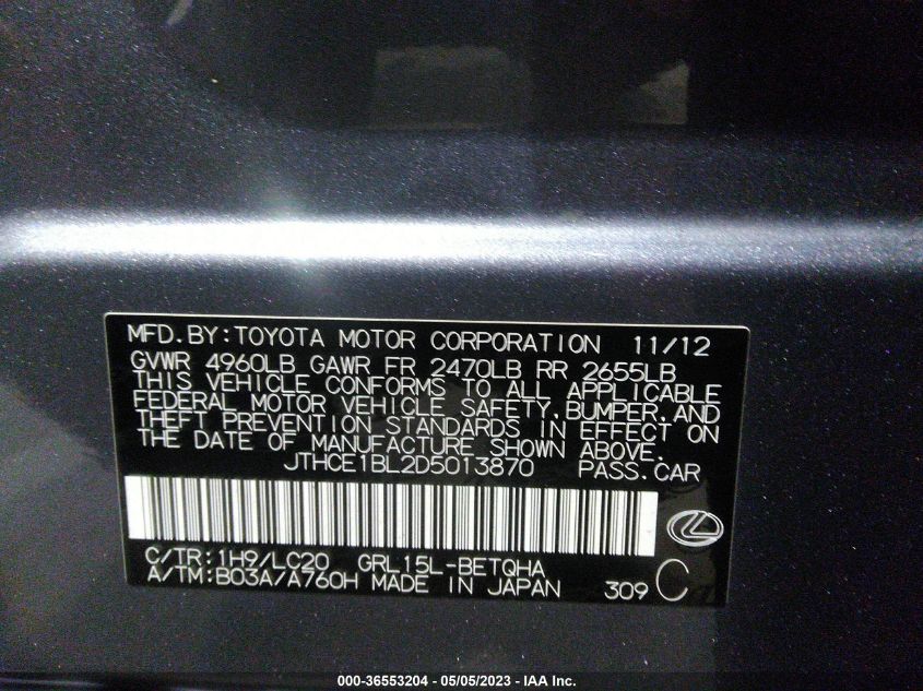 2013 LEXUS GS 350 - JTHCE1BL2D5O13870