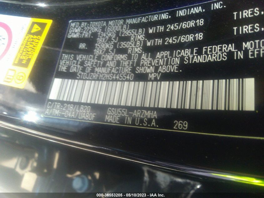 2017 TOYOTA HIGHLANDER XLE/SE - 5TDJZRFH2HS445540