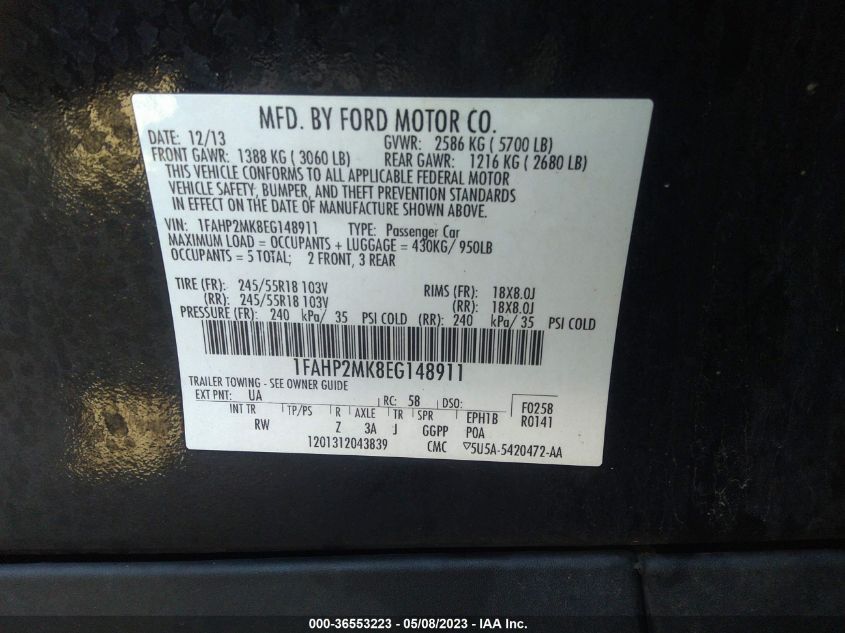 2014 FORD SEDAN POLICE INTERCEPTOR 1FAHP2MK8EG148911