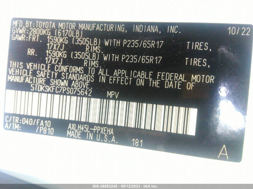 2023 TOYOTA SIENNA LE - 5TDKSKFC7PS075642