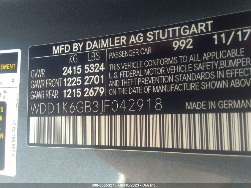 2018 MERCEDES-BENZ E-CLASS E 400 - WDD1K6GB3JF042918