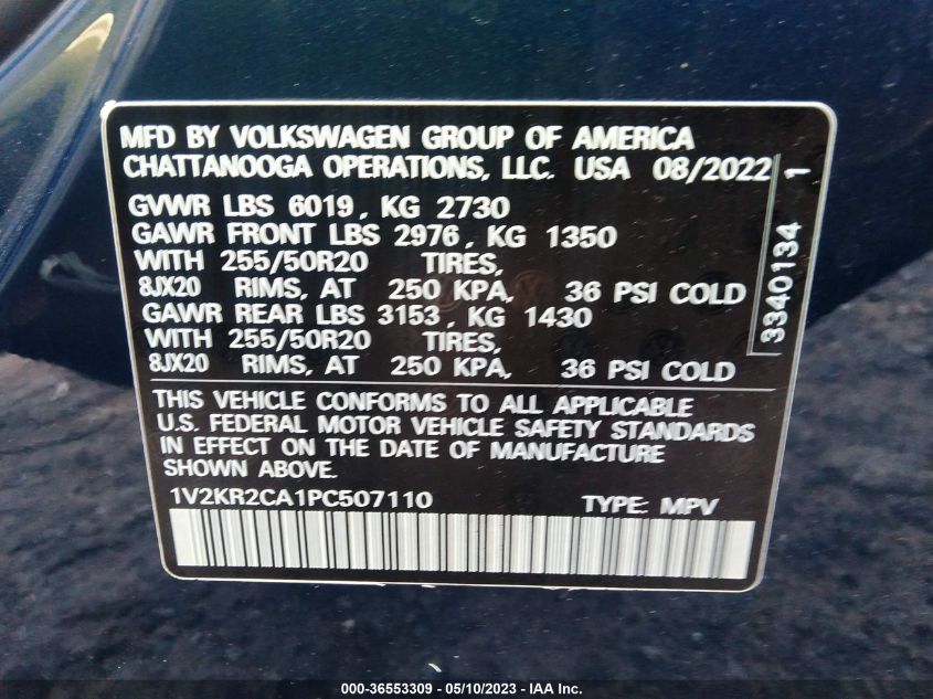 2023 VOLKSWAGEN ATLAS 3.6L V6 SE W/TECHNOLOGY - 1V2KR2CA1PC507110
