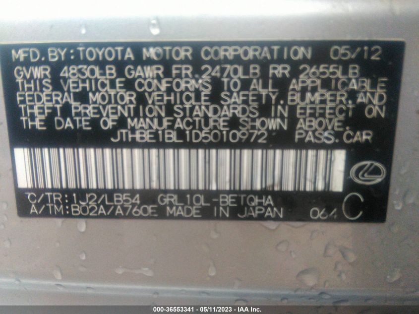 2013 LEXUS GS 350 - JTHBE1BL1D5010972