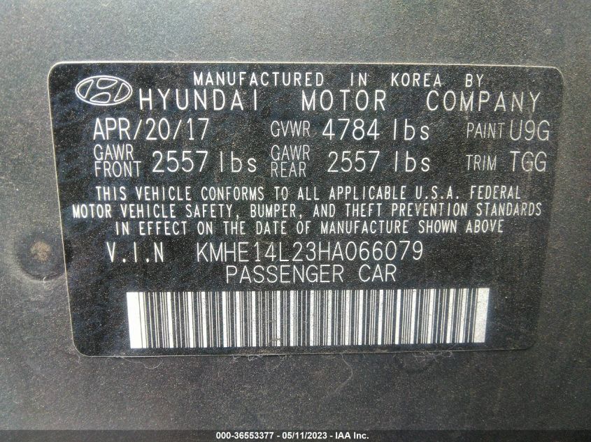 2017 HYUNDAI SONATA PLUG-IN HYBRID - KMHE14L23HA066079