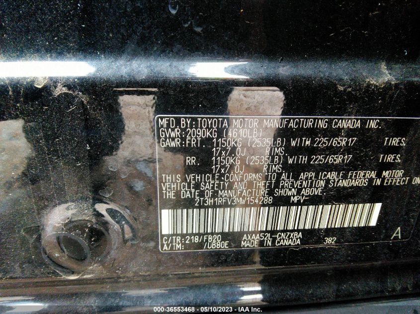 2021 TOYOTA RAV4 LE - 2T3H1RFV3MW154288
