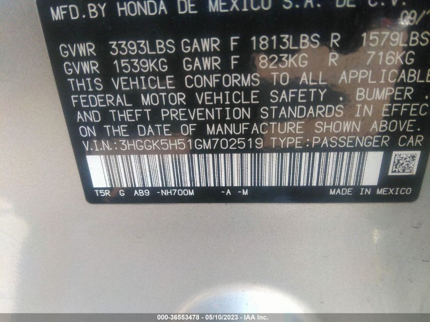 2016 HONDA FIT LX - 3HGGK5H51GM702519