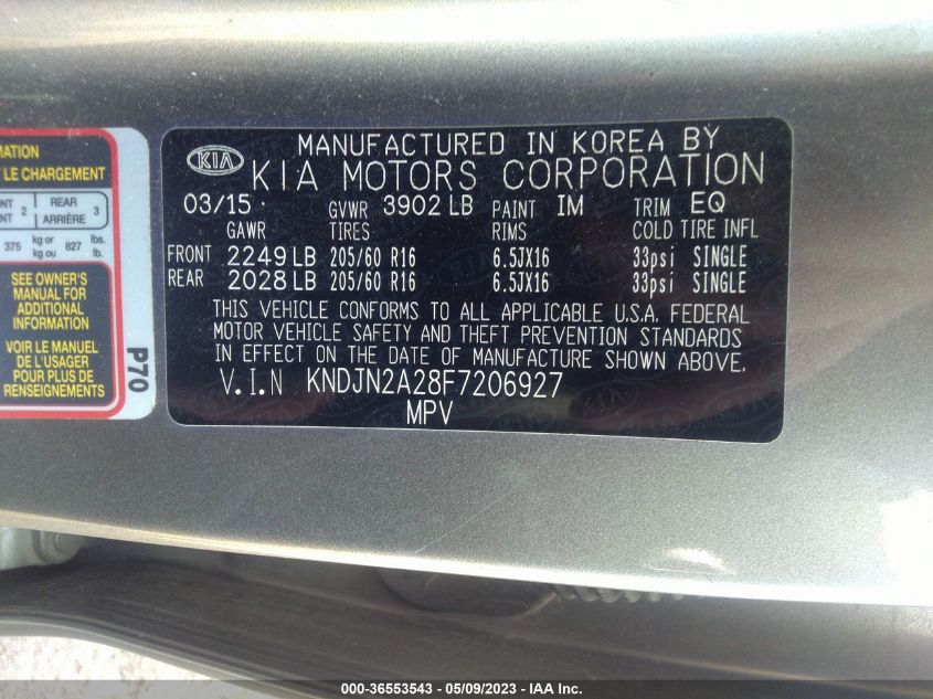 2015 KIA SOUL BASE - KNDJN2A28F7206927