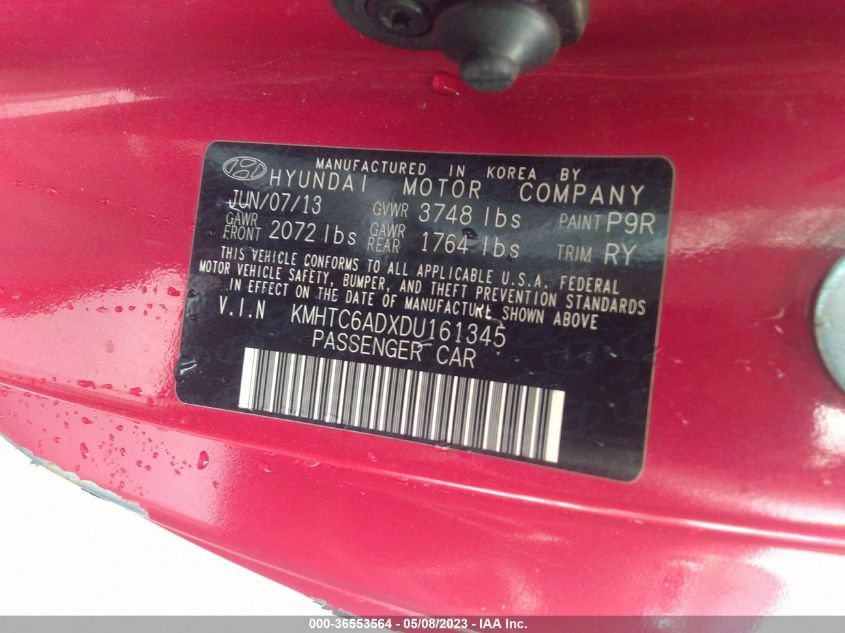 2013 HYUNDAI VELOSTER W/RED INT - KMHTC6ADXDU161345