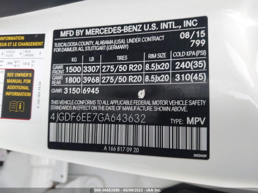 2016 MERCEDES-BENZ GL GL 450 - 4JGDF6EE7GA643632