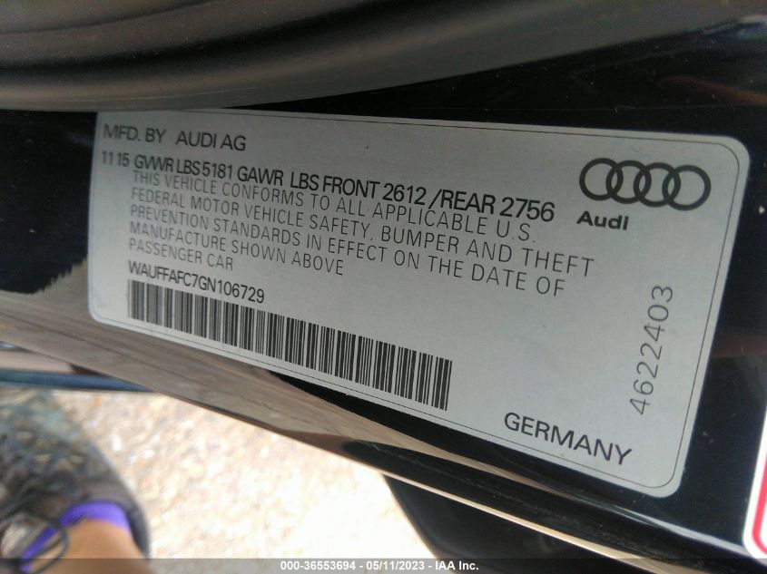 2016 AUDI A6 2.0T PREMIUM - WAUFFAFC7GN106729