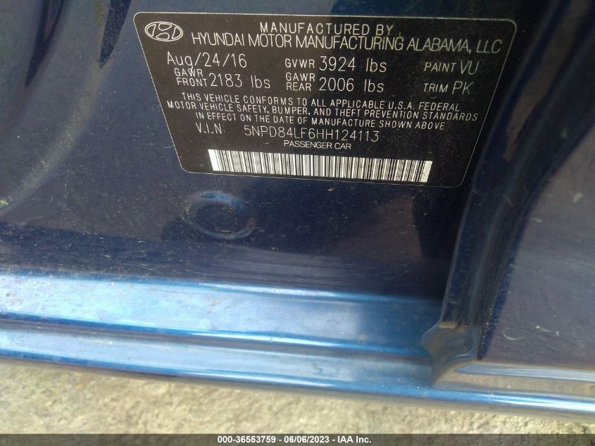 2017 HYUNDAI ELANTRA SE - 5NPD84LF6HH124113