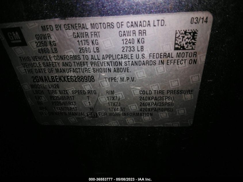 2014 CHEVROLET EQUINOX LT - 2GNALBEKXE6288908