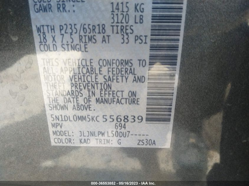 2019 INFINITI QX60 PURE - 5N1DL0MM5KC556839