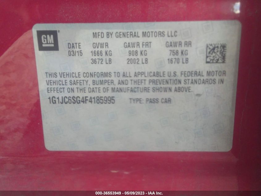 2015 CHEVROLET SONIC LT - 1G1JC6SG4F4185995