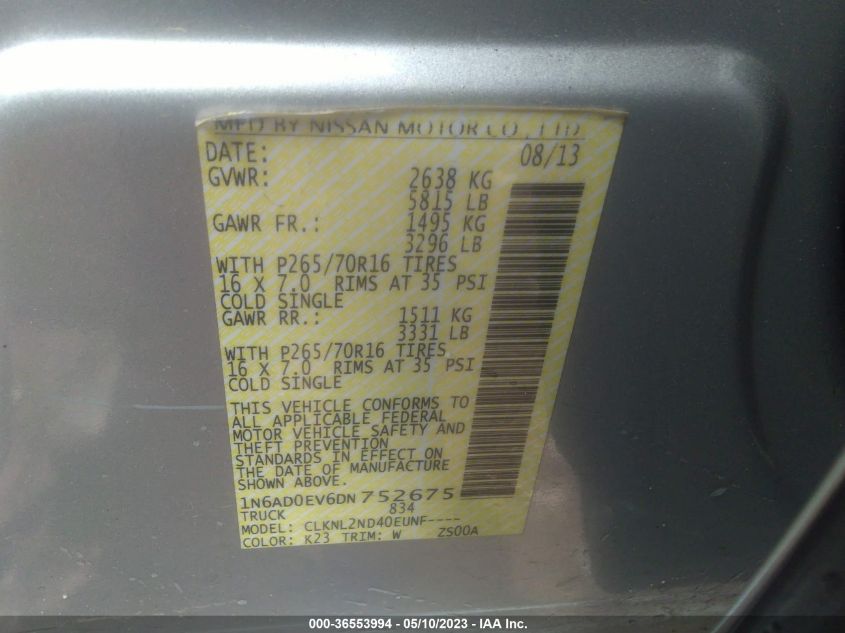 2013 NISSAN FRONTIER SV - 1N6AD0EV6DN752675