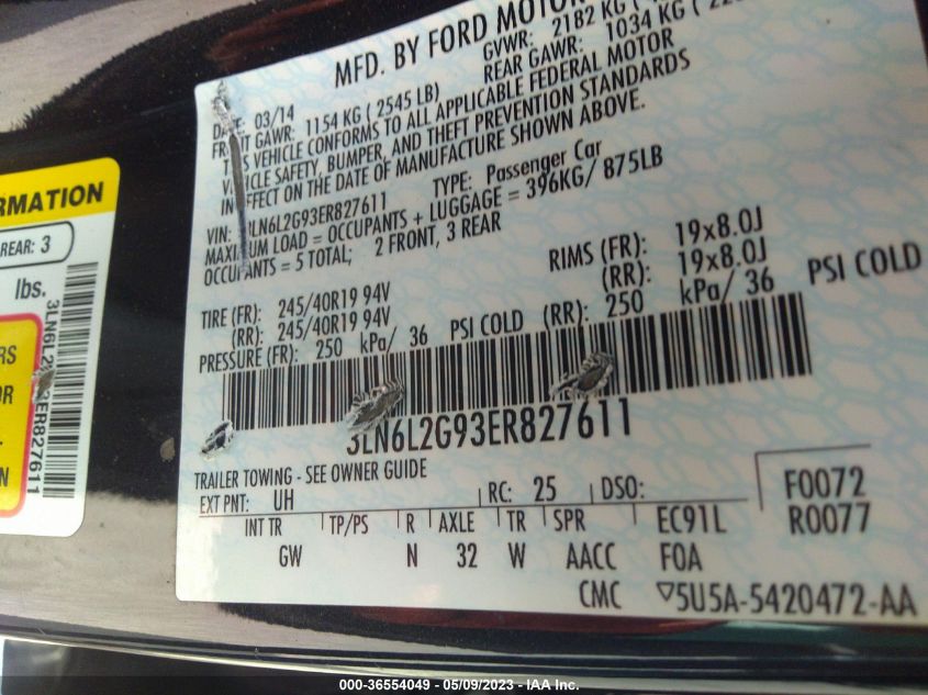 2014 LINCOLN MKZ - 3LN6L2G93ER827611