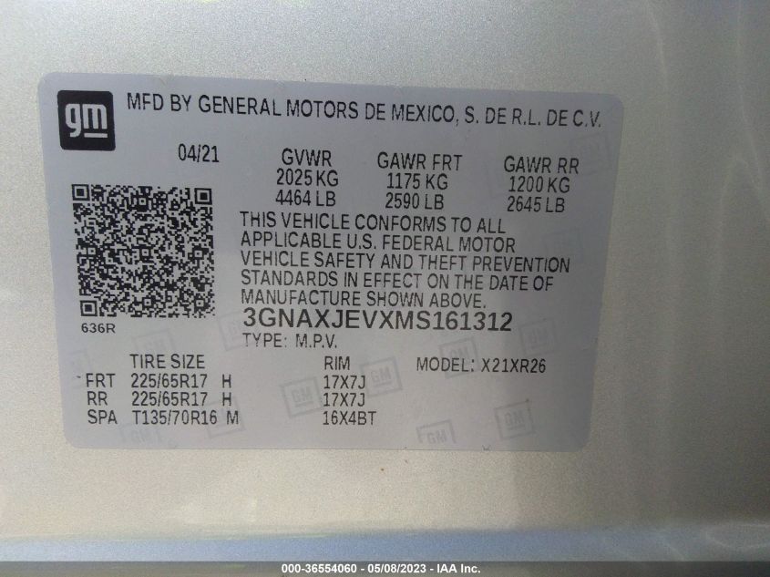 2021 CHEVROLET EQUINOX LT - 3GNAXJEVXMS161312