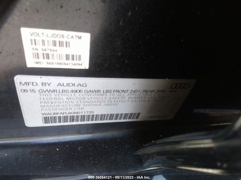 2016 AUDI A4 PREMIUM - WAUBFAFL8GN011725