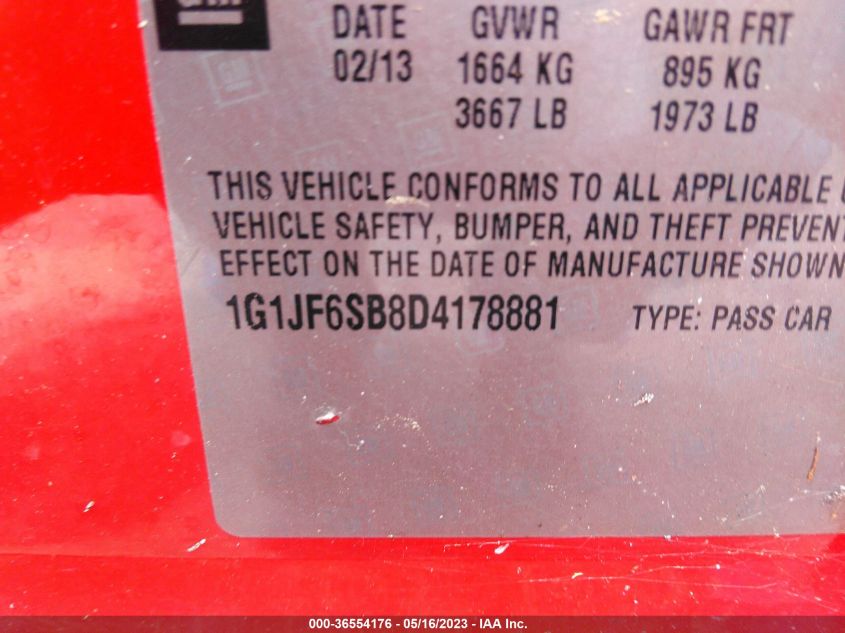 2013 CHEVROLET SONIC LTZ - 1G1JF6SB8D4178881