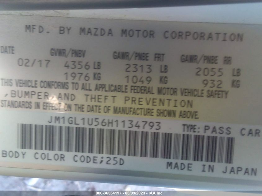 2017 MAZDA MAZDA6 SPORT - JM1GL1U56H1134793