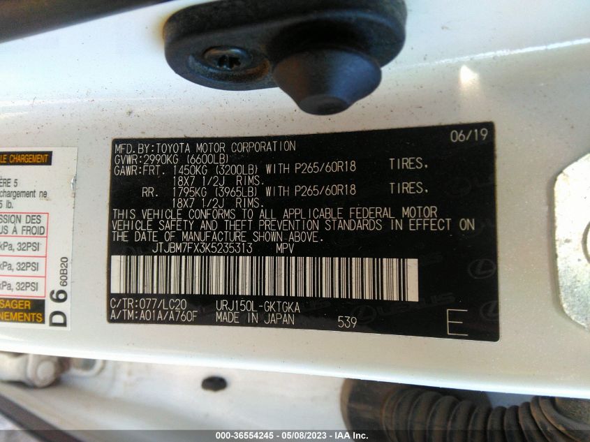 2019 LEXUS GX GX 460 JTJBM7FX3K5235313